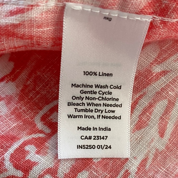 **Talbots Medium Petite Linen Button-Down Shirt - Coral Paisley Print - Picture 8 of 8